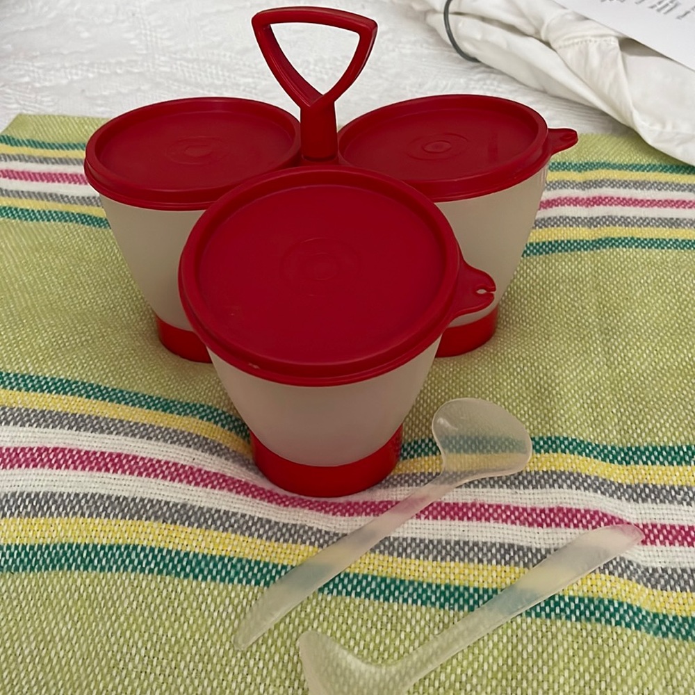 Vintage Tupperware Condiment set 70’s red HTF Kitchen caddie holder